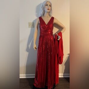 Kate Kasin Ruby Red Sequin Gown